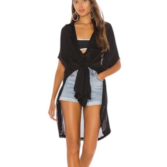 L' Space Anita Black Cover up Button Down Collar Neckline Semi Sheer M/L - Picture 3 of 8